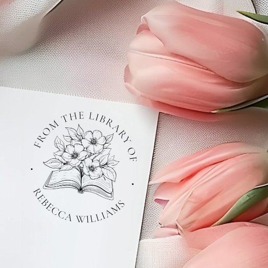 Tampons Encreurs Votre nom Livre & Fleurs "From the Library of"