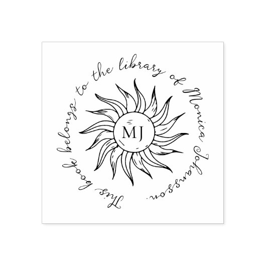 Tampons Encreurs Whimsical Script Sun Flower Custom Library Book  (Impression)