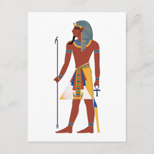 Tan Ancient Egyptian Man in Headdress Holding Ankh Briefkaart