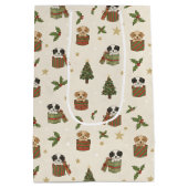 Tan and Black & White Puppies Christmas Pattern Medium Cadeauzakje (Achterkant)
