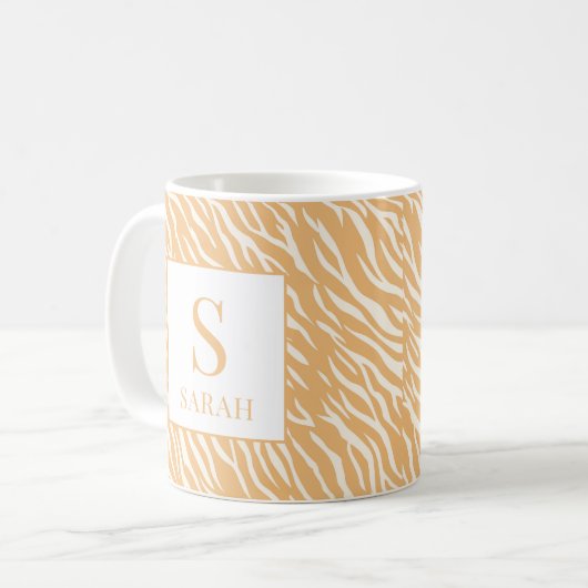 Tan Animal Stripes Custom Name Initial Mug (Devant gauche)