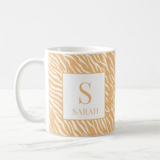 Tan Animal Stripes Custom Name Initial Mug (Gauche)