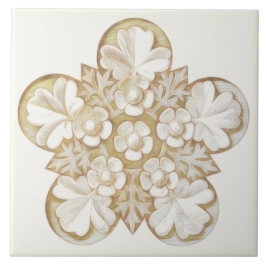 Tan Antiek Architecture Floral Tile 6x6 Tegeltje (Voorkant)