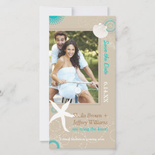Tan Aqua White Beach Photo Weddenschap Save the Da Date