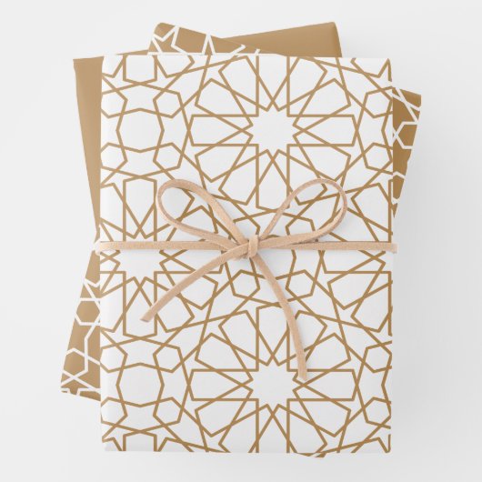 Tan Arabesque Pattern Gift Wrapping Paper (In situ)