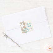 Tan Beige Beach Wedding Save the Date Vierkante Sticker (Envelop)