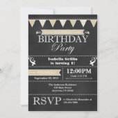 Tan Beige Black Chalkboard Birthday Invitation Kaart (Voorkant)