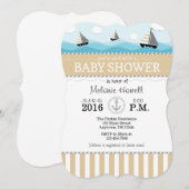 Tan Beige Bleu Baby shower nautique Invitation (Devant / Derrière)