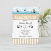 Tan Beige Bleu Baby shower nautique Invitation (Debout devant)