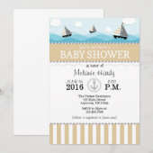 Tan Beige Bleu Baby shower nautique Invitation (Devant / Derrière)