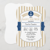 Tan Beige Bleu Baby shower nautique Invitation (Devant / Derrière)
