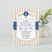 Tan Beige Bleu Baby shower nautique Invitation (Debout devant)