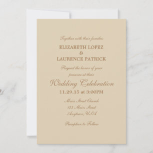 Tan Beige Brown Plain Simple Wedding Invitation Kaart