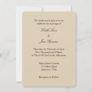 Tan Beige Brown Plain Simple Wedding Invitation Kaart