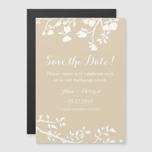 Tan Beige Brown White Flower Save the Date Magnet Magnetische Uitnodiging