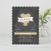 Tan Beige Chalkboard Boy Baby shower Invitation (Debout devant)