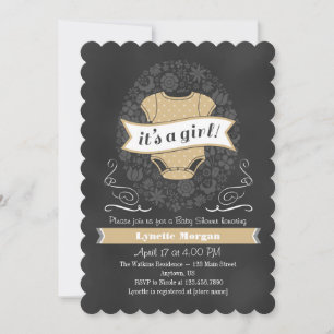 Tan Beige Chalkboard fille Invitation Baby shower