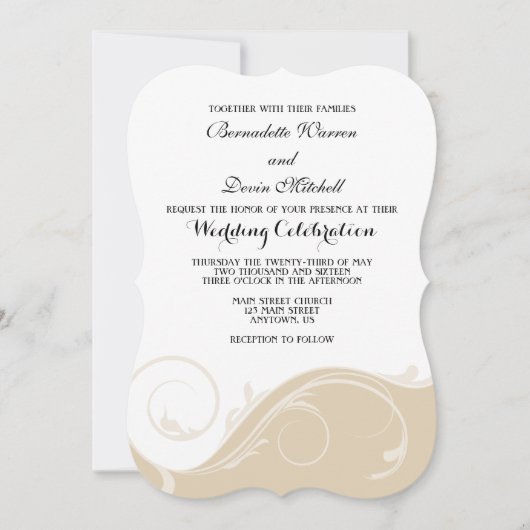Tan Beige Floral Swirl Bracket Wedding Invites Kaart (Voorkant)