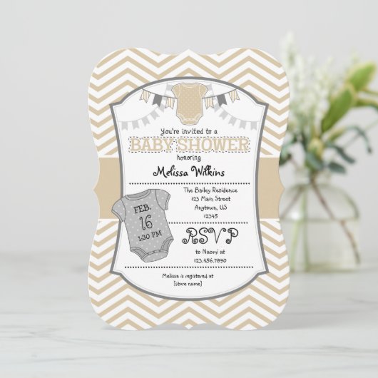 Tan Beige Gray Chevron Baby shower Uitnodiging