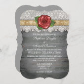 Tan Beige Gray Rustic Wood Roos Wedding Invite Kaart (Voorkant / Achterkant)