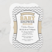 Tan Beige Grey Chevron Baby shower Invitation (Devant / Derrière)