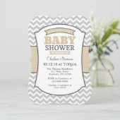 Tan Beige Grey Chevron Baby shower Invitation (Debout devant)