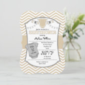 Tan Beige Grey Chevron Baby shower Invitation (Debout devant)