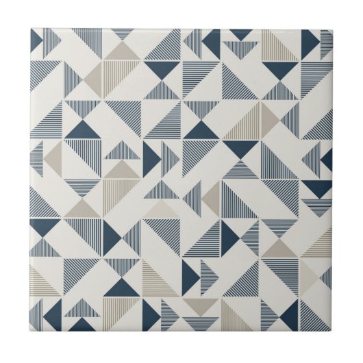 Tan Beige Navy Blue Square driehoek legant Tegeltje (Voorkant)