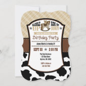 Tan Beige Plaid Cowhide Cowboy Invitation d'annive (Devant)