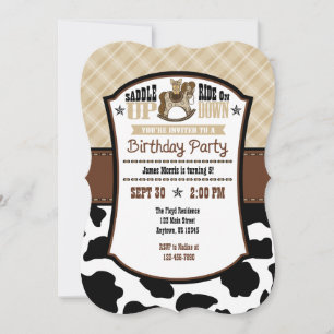 Tan Beige Plaid Cowhide Cowboy Invitation d'annive