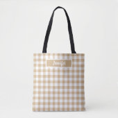 Tan Beige Plaid Gingham Personalized Draagtas (Voorkant)