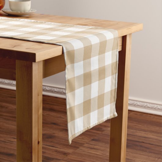 Tan Beige Plaid Gingham Table Runner Korte Tafelloper (Voorbeeld)
