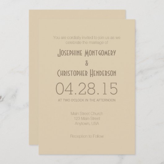 Tan Beige Simple Faire-part de mariage Moderne (Devant / Derrière)