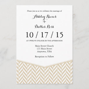 Tan Beige White Herringbone Wedding Invitation Kaart