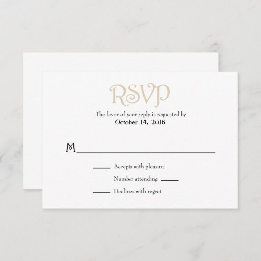 Tan Beige White Plain Simple Wedding RSVP-Kaarten RSVP Kaartje (Voorkant / Achterkant)