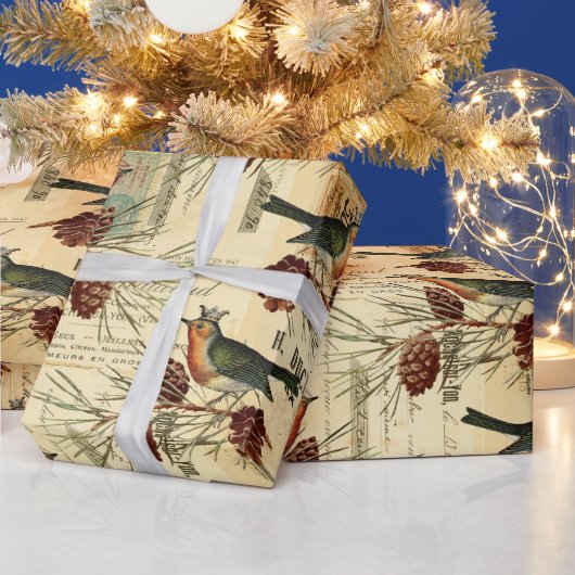  Tan Birds Pine Cones kerst Cadeaupapier (Feestdagen)