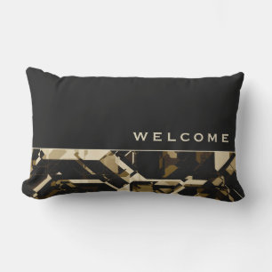 Tan Black & Beige Abstract geometrisch   Welkom Buitenkussen