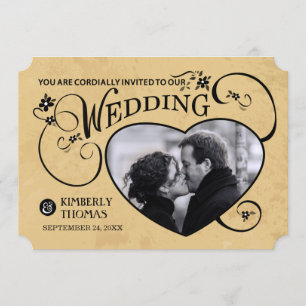 Tan & Black Custom Heart Photo Weddenschap Kaart