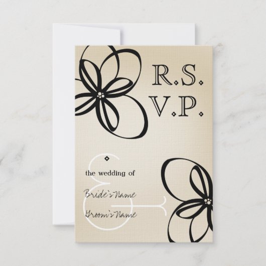 Tan & Black Modern Wedding RSVP met bloemen (Voorkant)