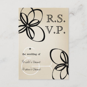Tan & Black Modern Wedding RSVP met bloemen Kaartje