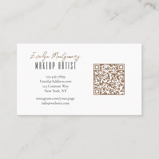 Tan Black QR Code Script Makeup Business Card Visitekaartje (Achterkant)