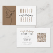 Tan Black QR Code Script Makeup Business Card Visitekaartje (Voorkant / Achterkant)