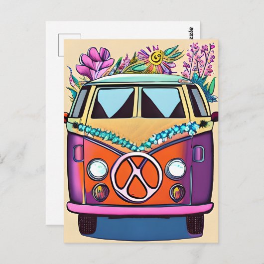 Tan Bloemen Retro Hippie Van Kunst Briefkaart (Voorkant / Achterkant)