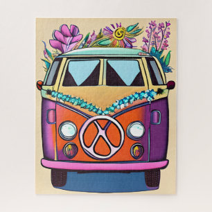 Tan Bloemen Retro Hippie Van  Kunst Legpuzzel