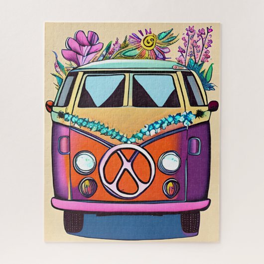 Tan Bloemen Retro Hippie Van  Kunst Legpuzzel (Verticaal)
