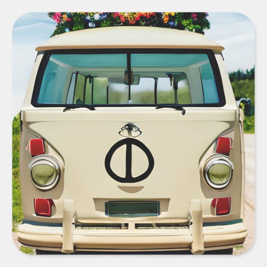 Tan Bloemen Retro Hippie Van Kunst Vierkante Sticker (Voorkant)