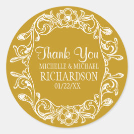 Tan  bloemenkrans bruiloft gunst ronde sticker