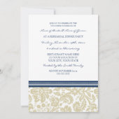 Tan Blue Damask repesal Dinner Party Kaart (Achterkant)