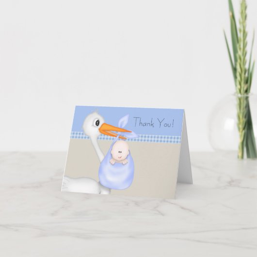 Tan Blue Stork Baby Boy Merci Cartes (Devant)
