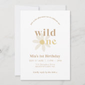 Tan Boho Daisy Floral First Birthday Invitation (Devant)